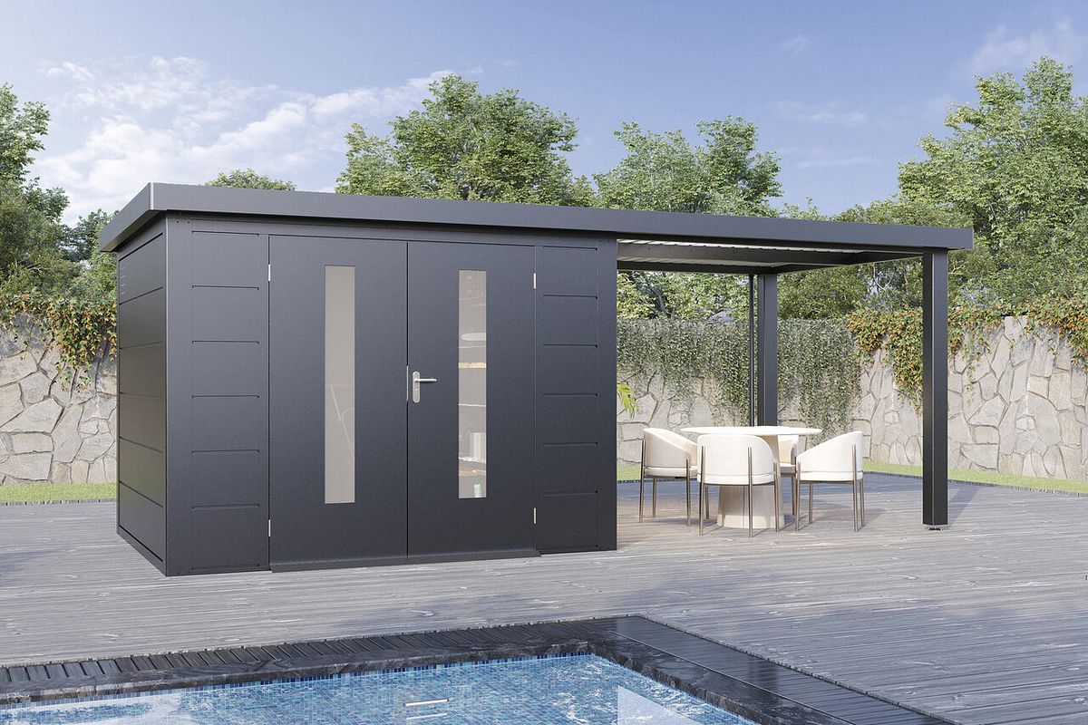 Metall Gerätehaus am Pool