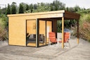 Vorschaubild Wolff Finnhaus Gartenhaus Studio 44-B mit Alu-Eckverkleidung/Schiebetür und 200 cm Lounge Anbau (Starletta 5232)