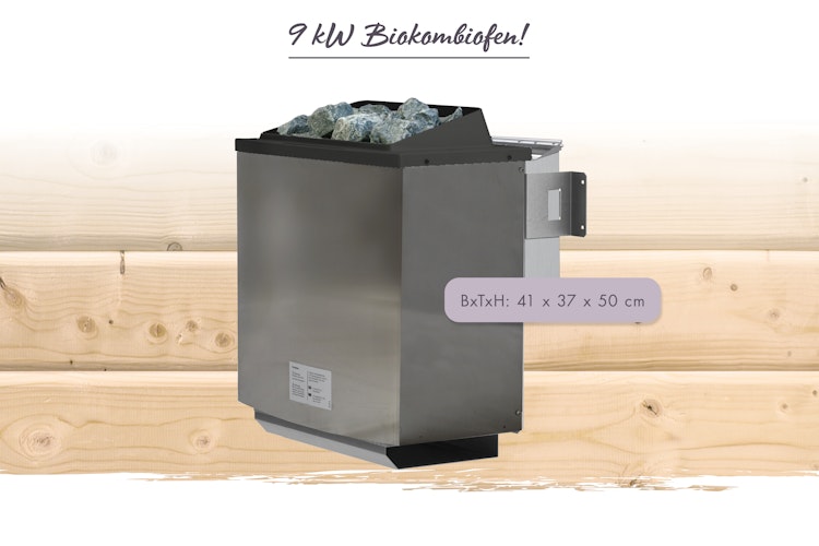 Karibu 9 kW Bio-Kombiofen anthrazit inkl. Huum WLAN Steuergerät mit App-Steuerung