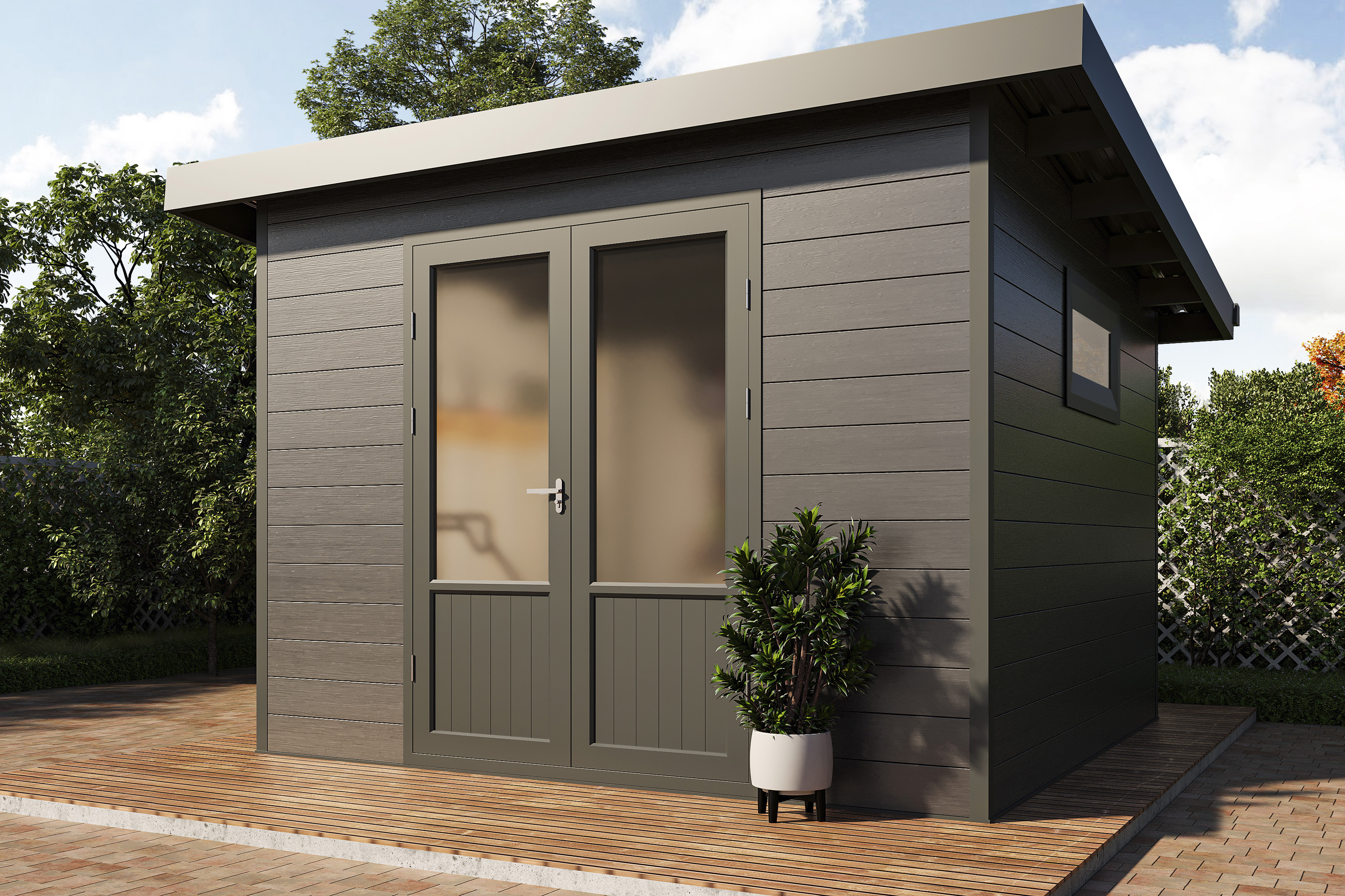 Wolff Finnhaus WPC Gartenhaus Style D / Terra 3030 Anthrazit/Hellgrau - 28 mm 