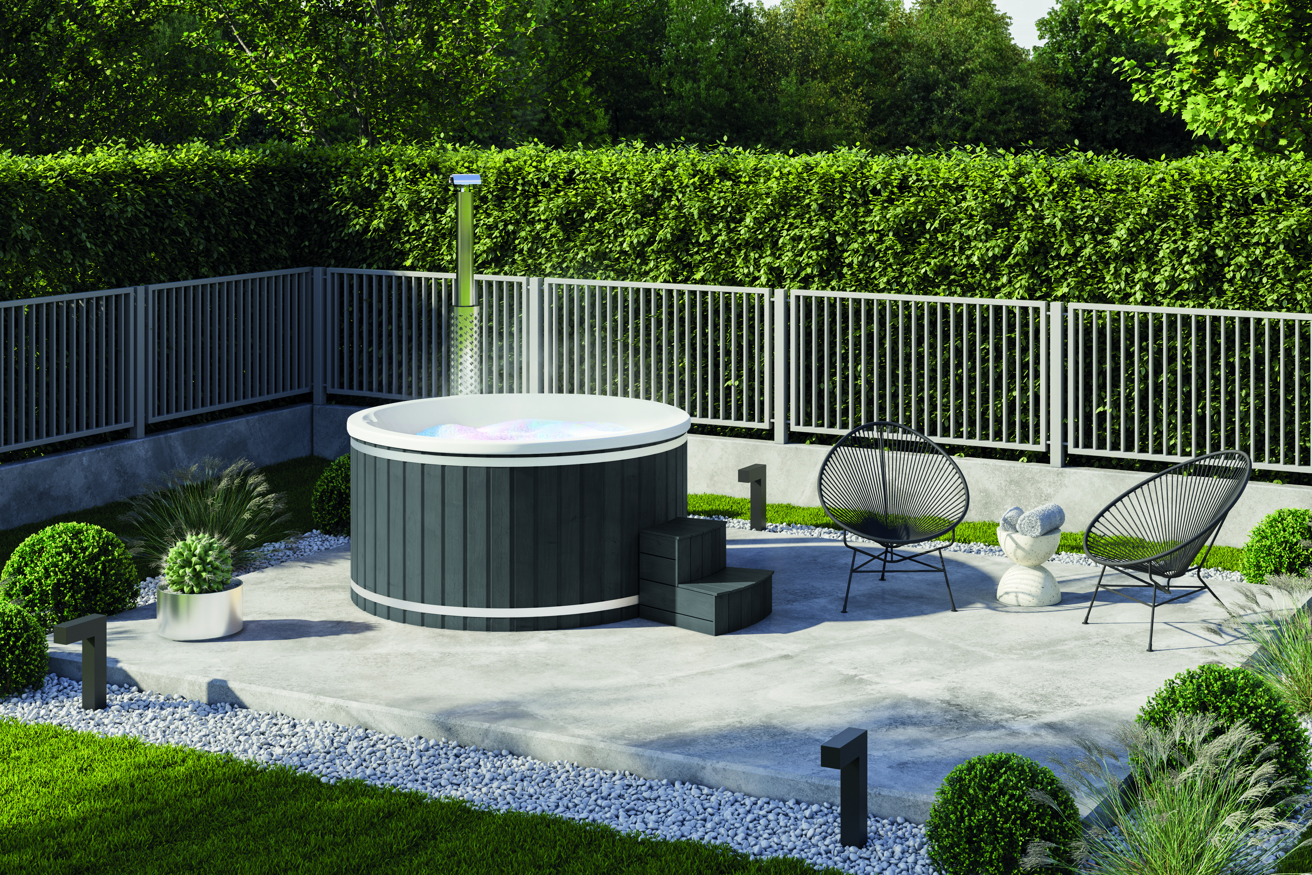 Wolff Finnhaus Badebottich Hot Tub Typ 2 Ø 200 cm mit Acrylwanne & LED-Beleuchtung