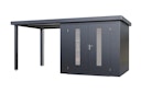 Vorschaubild Wolff Finnhaus Premium Metall Gartenhaus Elvar 4824 Anthrazit inkl. 240 cm Anbaudach (Modell 2026) 