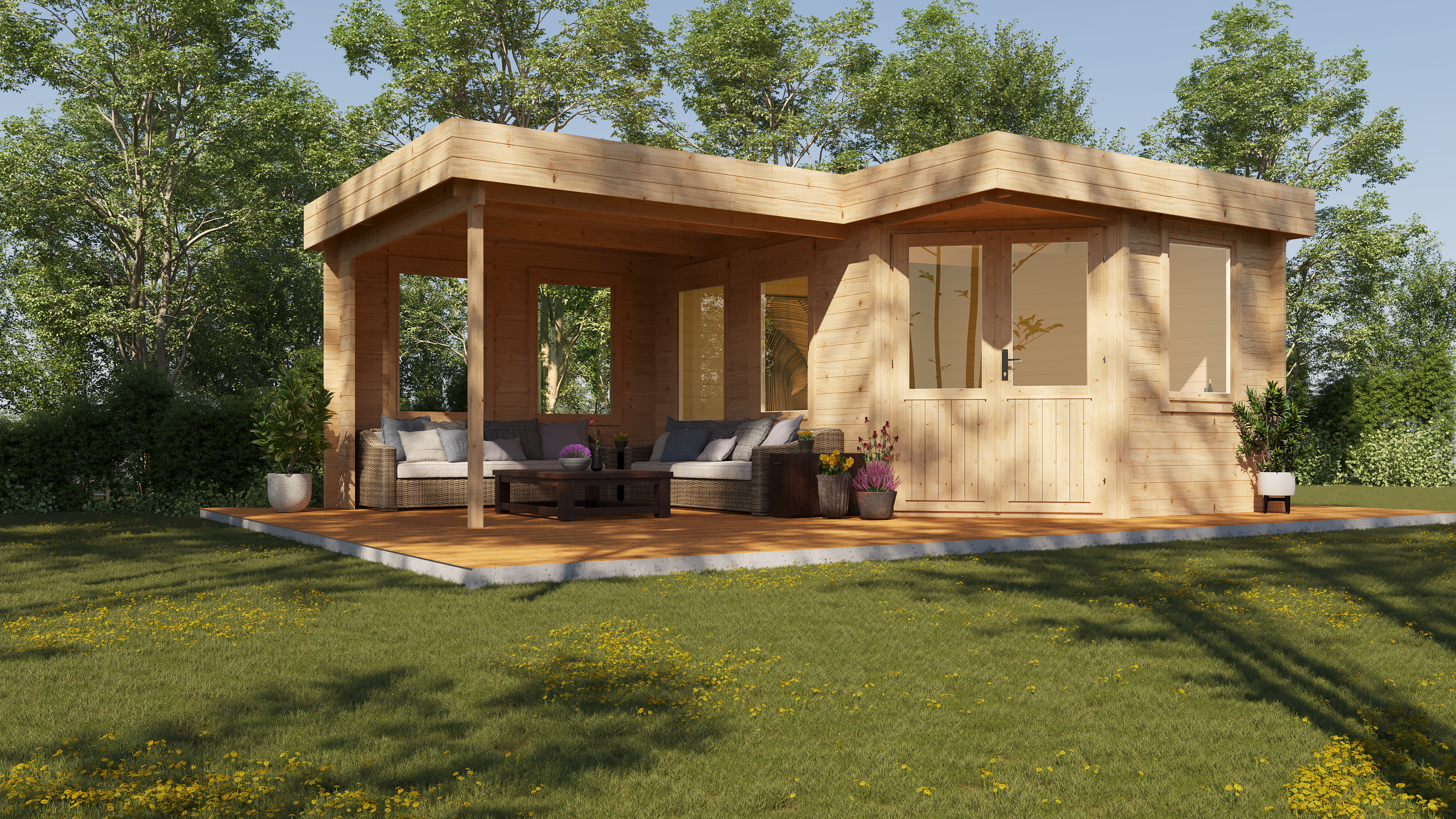 Wolff Finnhaus Gartenhaus Guda 5643 inkl. Seitendach - 40 mm 