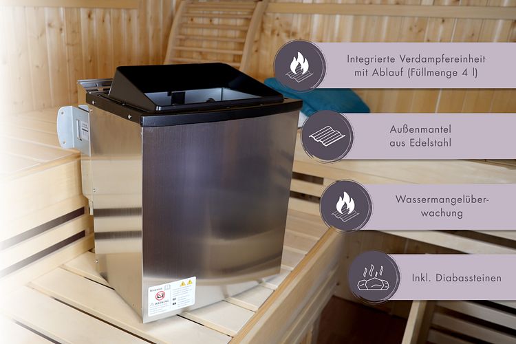Karibu 11 kW Bio-Kombiofen anthrazit inkl. Huum WLAN Steuergerät mit App-Steuerung