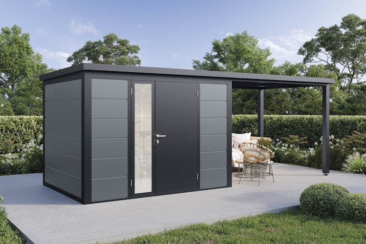 Wolff Finnhaus Metall Gartenhaus Linnea inkl. Anbaudach