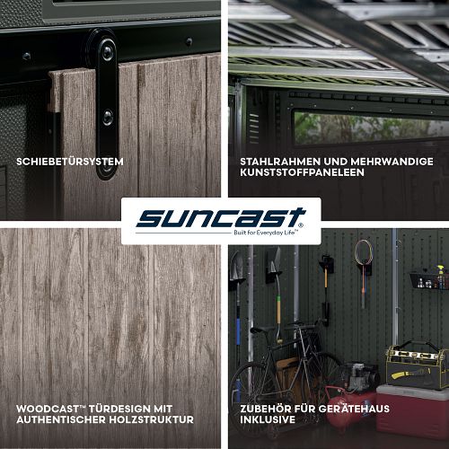 Suncast Kunststoff-Gerätehaus Modernist mit Schiebetür – stahlverstärkt (Woodland)