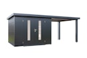Vorschaubild Wolff Finnhaus Premium Metall Gartenhaus Elvar 6030 Anthrazit inkl. 300 cm Anbaudach