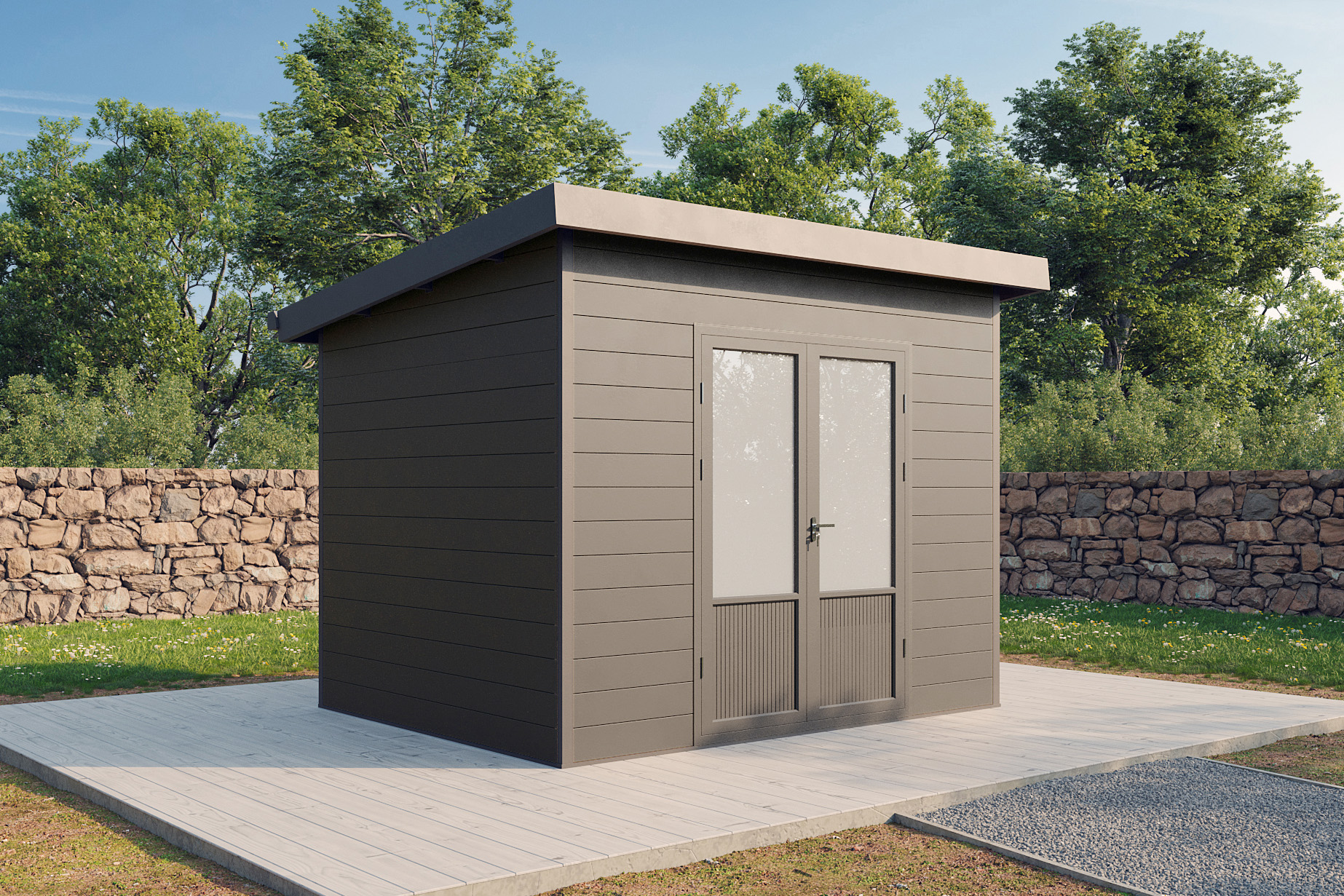 Wolff Finnhaus WPC Gartenhaus Terra 3024 Anthrazit/Hellgrau - 28 mm 