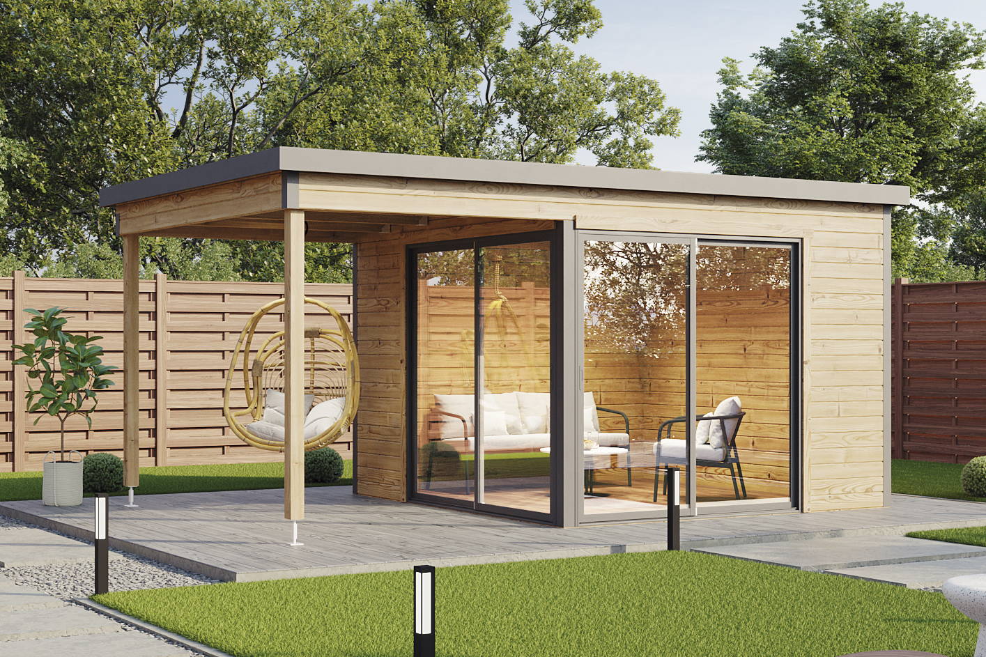 Wolff Finnhaus Gartenhaus Starletta 5232 mit Schiebetüren