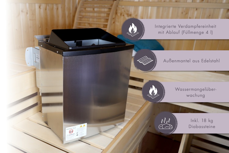 Karibu 9 kW Bio-Kombiofen anthrazit inkl. Huum WLAN Steuergerät mit App-Steuerung