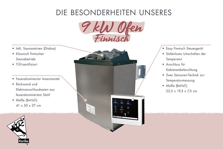 Karibu 9 kW Saunaofen finnisch anthrazit inkl. Steuergerät EASY schwarz - Sparset