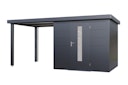 Vorschaubild Wolff Finnhaus Premium Metall Gartenhaus Thorin 4824 Anthrazit inkl. 240 cm Anbaudach