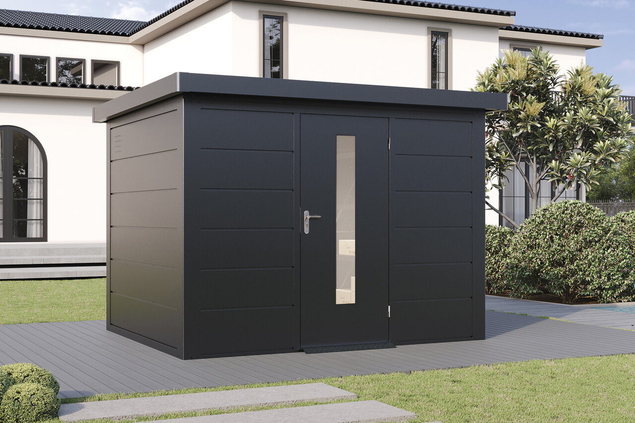 Wolff Finnhaus Premium Metall Gartenhaus Hakon 3024 Anthrazit