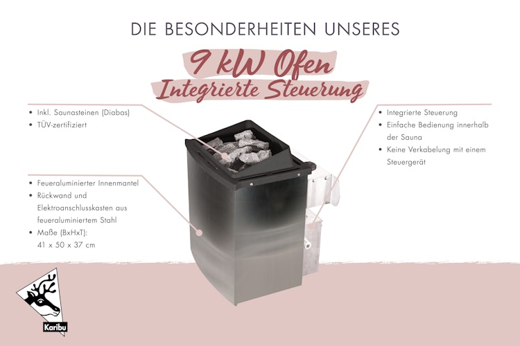 Karibu 9 kW Saunaofen finnisch anthrazit mit integrierter Steuerung