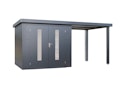 Vorschaubild Wolff Finnhaus Premium Metall Gartenhaus Elvar 4824 Anthrazit inkl. 240 cm Anbaudach