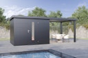Vorschaubild Wolff Finnhaus Premium Metall Gartenhaus Thorin 6024 Anthrazit inkl. 300 cm Anbaudach