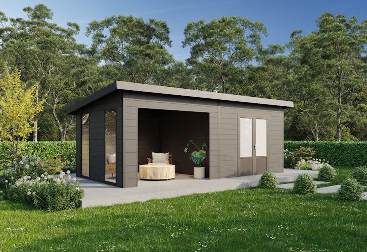 Wolff Finnhaus Seitenwandpaket inkl. 2 Fenster für WPC Gartenhaus Tona 6030 Anthrazit