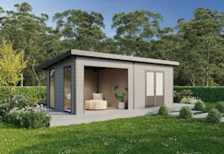Wolff Finnhaus Seitenwandpaket inkl. 2 Fenster für WPC Gartenhaus Tona 6030 Hellgrau