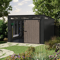 Suncast Kunststoff-Gerätehaus Modernist mit Schiebetür – stahlverstärkt (Woodland)