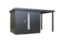 Vorschaubild Wolff Finnhaus Premium Metall Gartenhaus Thorin 3924 Anthrazit inkl. 150 cm Anbaudach