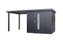 Vorschaubild Wolff Finnhaus Premium Metall Gartenhaus Thorin 4824 Anthrazit inkl. 240 cm Anbaudach (Modell 2026)